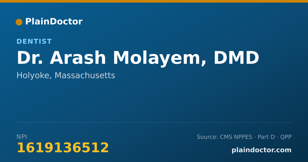 Shareable card for Arash Molayem, DMD - Dentist, Holyoke, MA