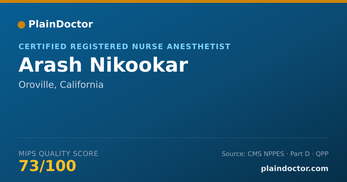 Shareable card for Arash Nikookar - Certified Registered Nurse Anesthetist, Oroville, CA