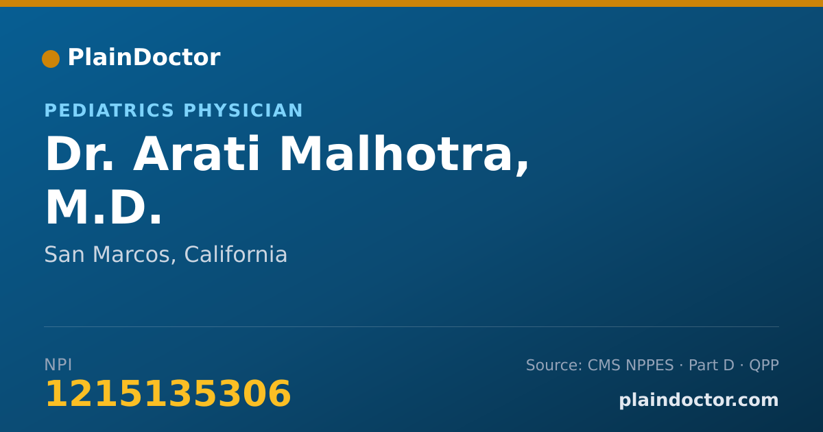 Shareable card for Arati Malhotra, M.D. - Pediatrics Physician, San Marcos, CA