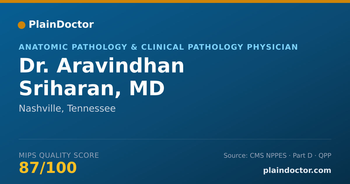 Shareable card for Aravindhan Sriharan, MD - Anatomic Pathology & Clinical Pathology Physician, Nashville, TN