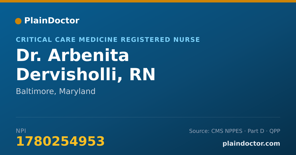 Shareable card for Arbenita Dervisholli, RN - Critical Care Medicine Registered Nurse, Baltimore, MD