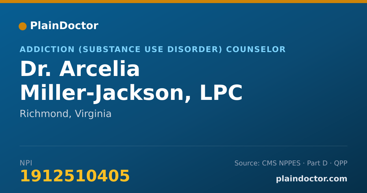 Shareable card for Arcelia Miller-Jackson, LPC - Addiction (Substance Use Disorder) Counselor, Richmond, VA