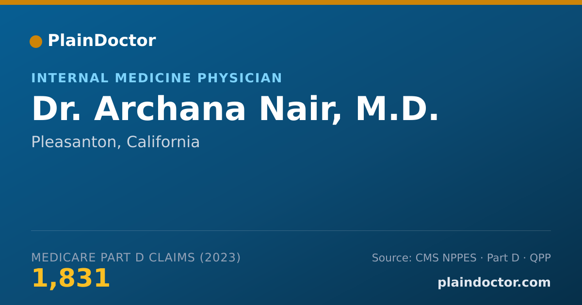 Shareable card for Archana Nair, M.D. - Internal Medicine Physician, Pleasanton, CA
