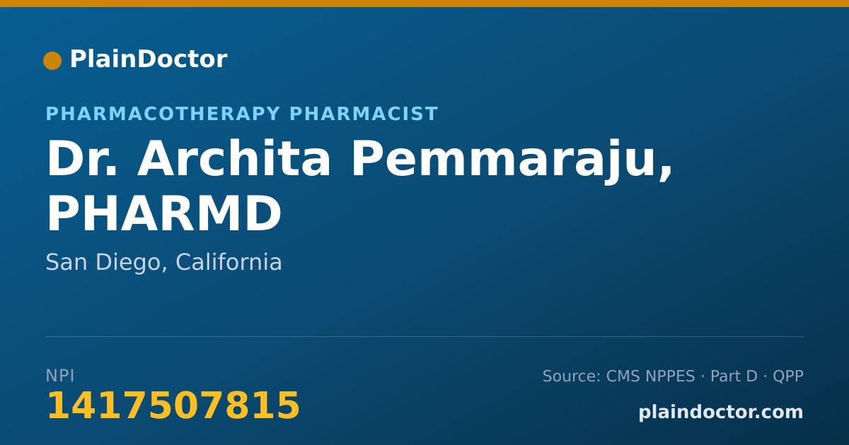 Shareable card for Archita Pemmaraju, PHARMD - Pharmacotherapy Pharmacist, San Diego, CA