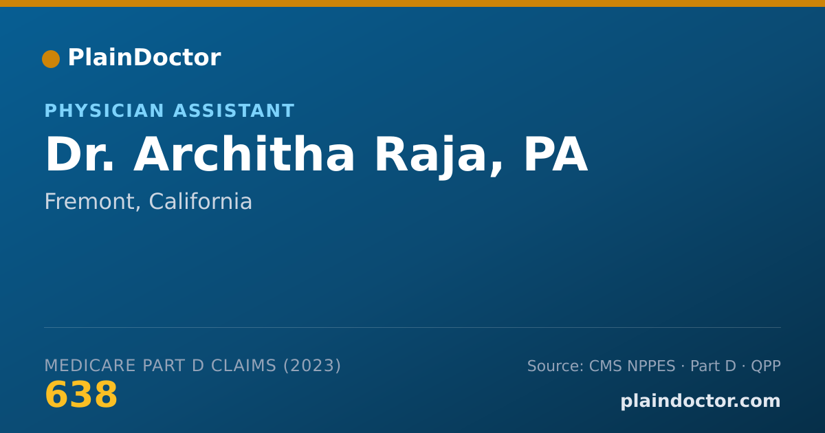 Shareable card for Architha Raja, PA - Physician Assistant, Fremont, CA