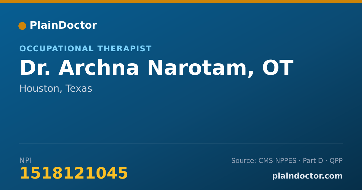 Shareable card for Archna Narotam, OT - Occupational Therapist, Houston, TX