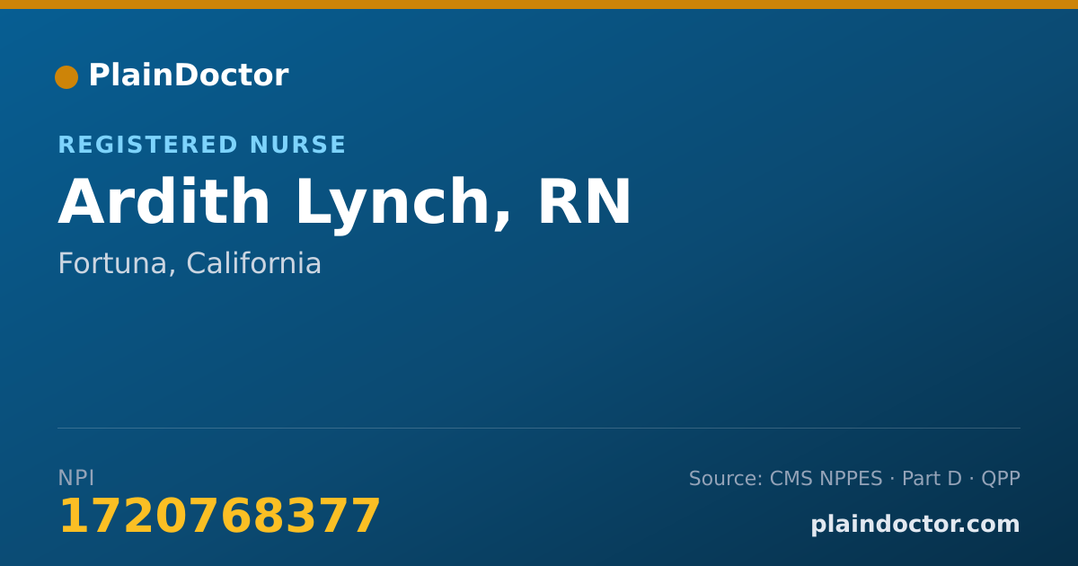 Shareable card for Ardith Lynch, RN - Registered Nurse, Fortuna, CA