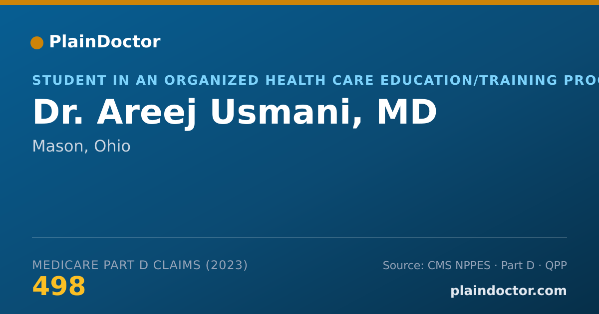 Shareable card for Areej Usmani, MD - Student in an Organized Health Care Education/Training Program, Mason, OH