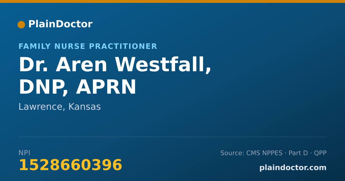 Shareable card for Aren Westfall, DNP, APRN - Family Nurse Practitioner, Lawrence, KS