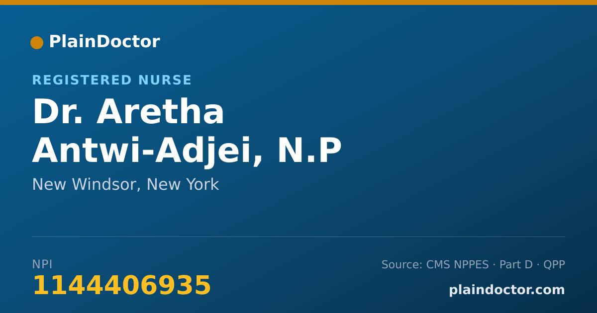 Shareable card for Aretha Antwi-Adjei, N.P - Registered Nurse, New Windsor, NY