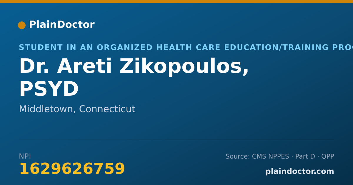 Shareable card for Areti Zikopoulos, PSYD - Student in an Organized Health Care Education/Training Program, Middletown, CT