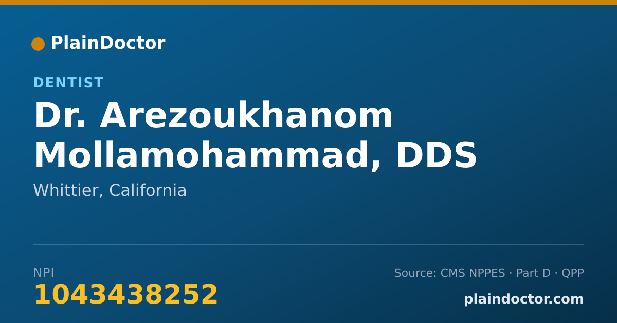 Shareable card for Arezoukhanom Mollamohammad, DDS - Dentist, Whittier, CA