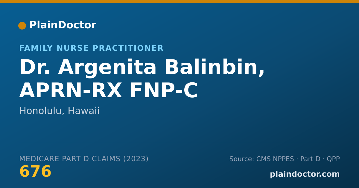 Shareable card for Argenita Balinbin, APRN-RX FNP-C - Family Nurse Practitioner, Honolulu, HI