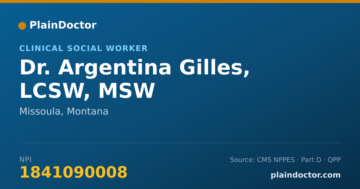 Shareable card for Argentina Gilles, LCSW, MSW - Clinical Social Worker, Missoula, MT