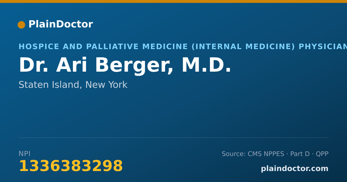 Shareable card for Ari Berger, M.D. - Hospice and Palliative Medicine (Internal Medicine) Physician, Staten Island, NY