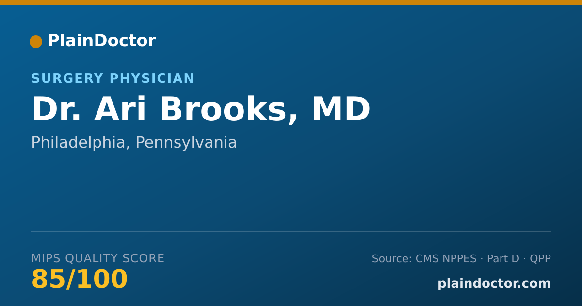 Shareable card for Ari Brooks, MD - Surgery Physician, Philadelphia, PA