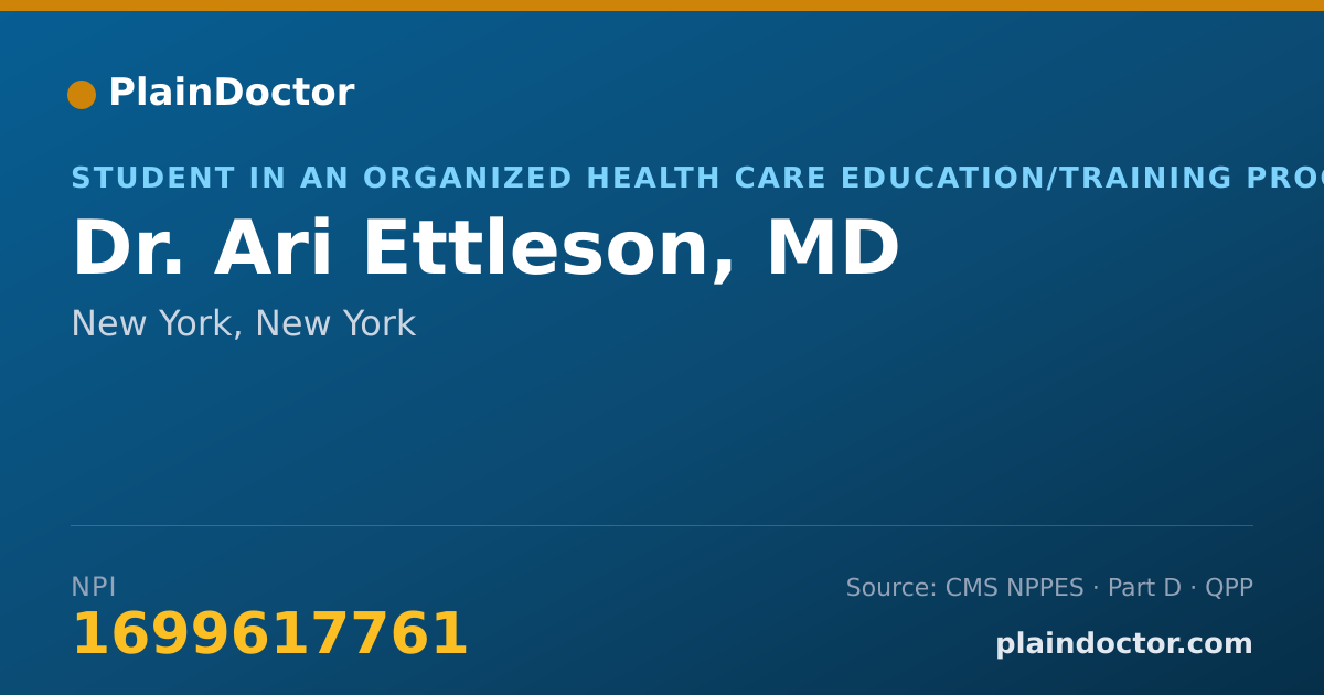 Shareable card for Ari Ettleson, MD - Student in an Organized Health Care Education/Training Program, New York, NY
