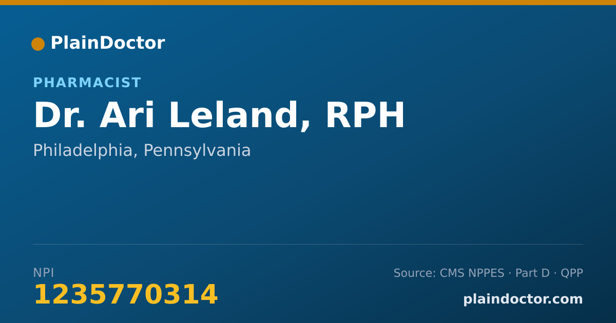 Shareable card for Ari Leland, RPH - Pharmacist, Philadelphia, PA