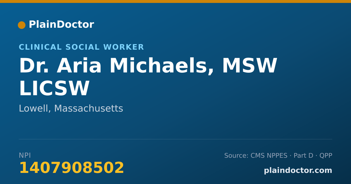 Shareable card for Aria Michaels, MSW LICSW - Clinical Social Worker, Lowell, MA