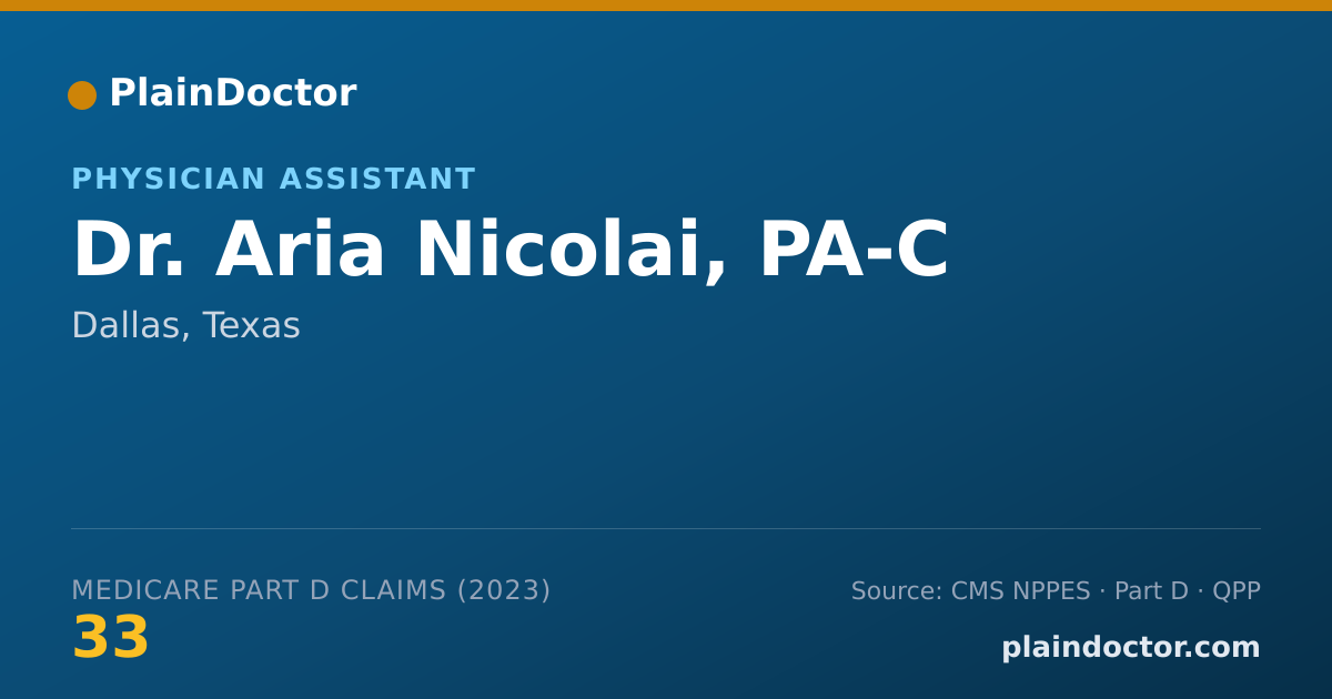 Shareable card for Aria Nicolai, PA-C - Physician Assistant, Dallas, TX