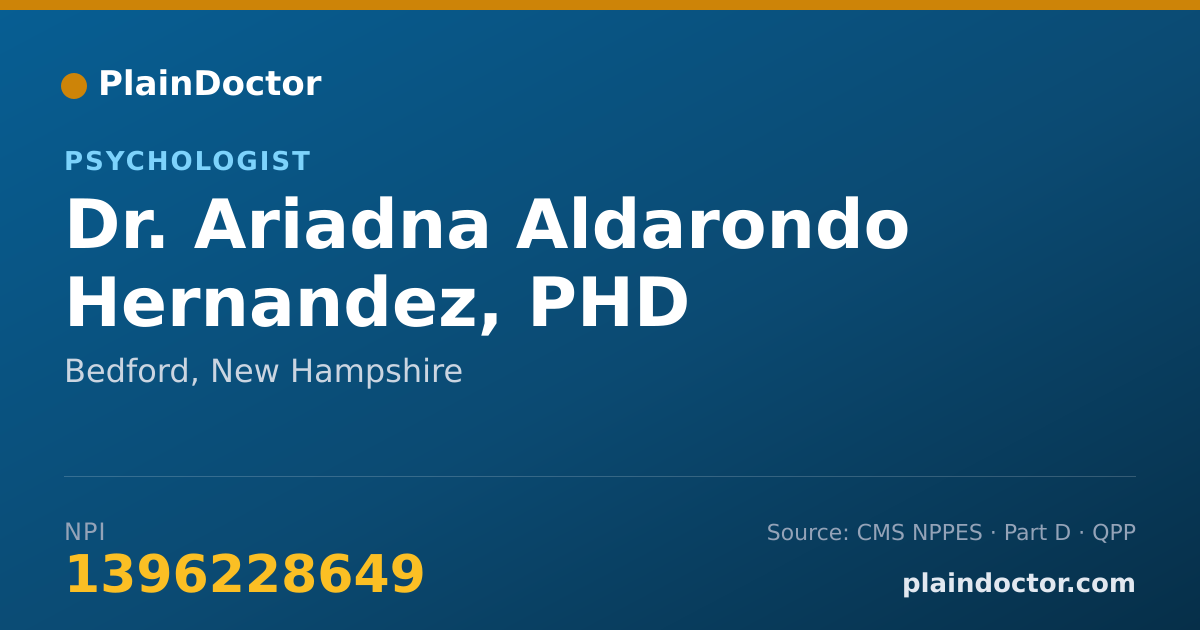 Shareable card for Ariadna Aldarondo Hernandez, PHD - Psychologist, Bedford, NH