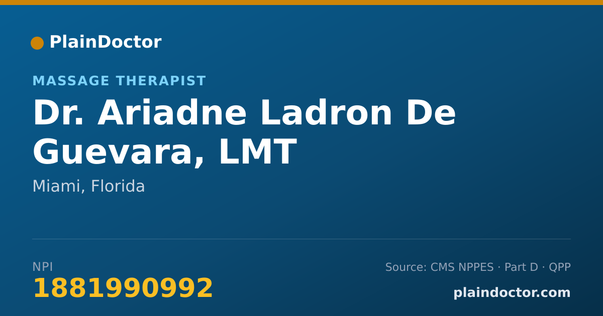 Shareable card for Ariadne Ladron De Guevara, LMT - Massage Therapist, Miami, FL