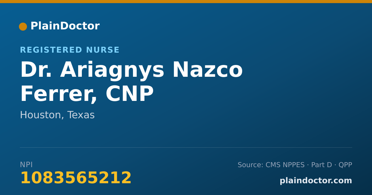 Shareable card for Ariagnys Nazco Ferrer, CNP - Registered Nurse, Houston, TX