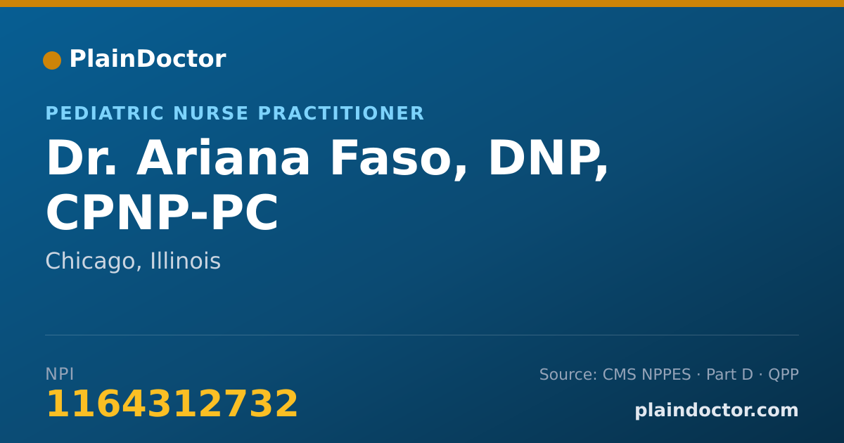Shareable card for Ariana Faso, DNP, CPNP-PC - Pediatric Nurse Practitioner, Chicago, IL