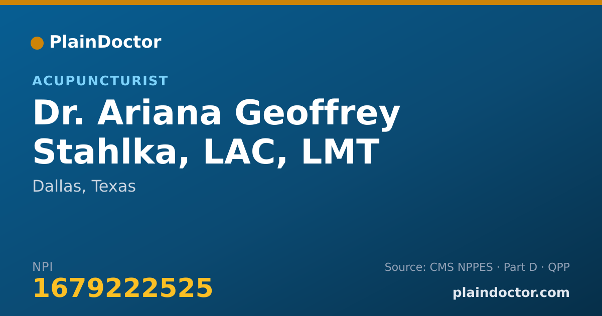 Shareable card for Ariana Geoffrey Stahlka, LAC, LMT - Acupuncturist, Dallas, TX