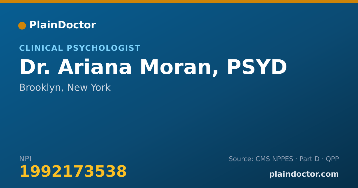 Shareable card for Ariana Moran, PSYD - Clinical Psychologist, Brooklyn, NY