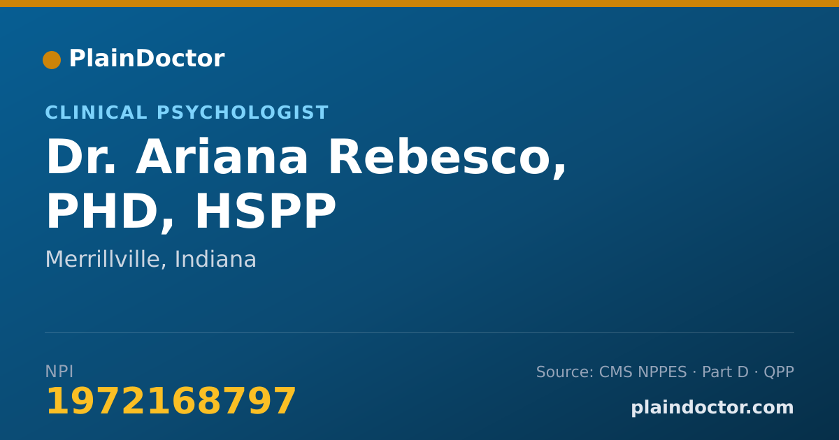 Shareable card for Ariana Rebesco, PHD, HSPP - Clinical Psychologist, Merrillville, IN