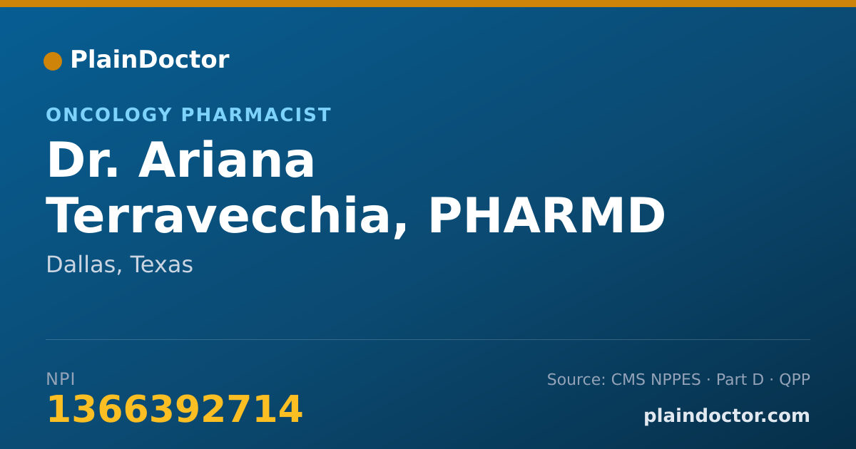 Shareable card for Ariana Terravecchia, PHARMD - Oncology Pharmacist, Dallas, TX