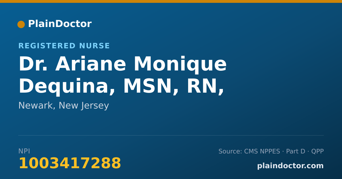Shareable card for Ariane Monique Dequina, MSN, RN, NP-C, CMSRN - Registered Nurse, Newark, NJ