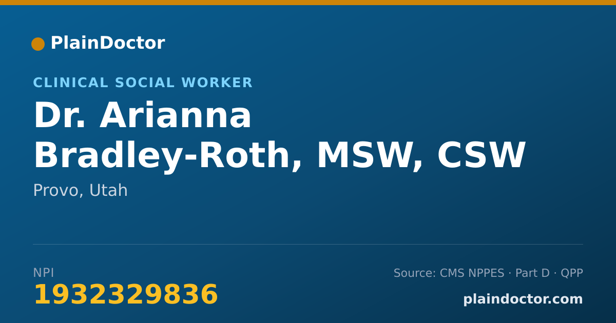 Shareable card for Arianna Bradley-Roth, MSW, CSW - Clinical Social Worker, Provo, UT