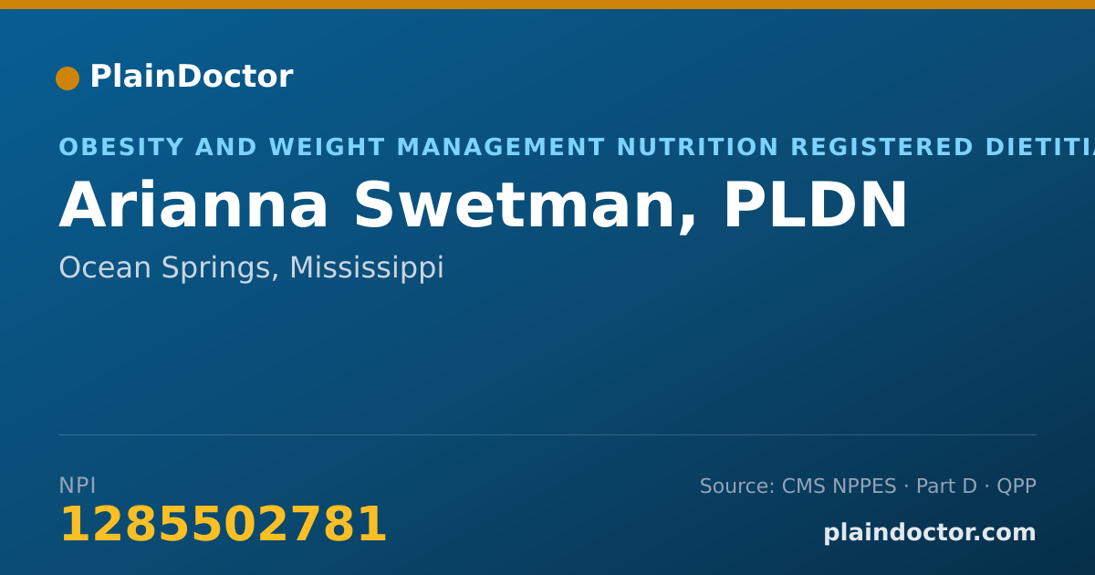 Shareable card for Arianna Swetman, PLDN - Obesity and Weight Management Nutrition Registered Dietitian, Ocean Springs, MS