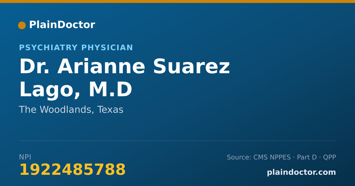 Shareable card for Arianne Suarez Lago, M.D - Psychiatry Physician, The Woodlands, TX