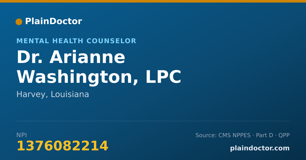 Shareable card for Arianne Washington, LPC - Mental Health Counselor, Harvey, LA
