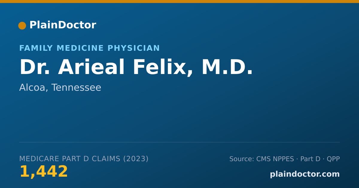 Shareable card for Arieal Felix, M.D. - Family Medicine Physician, Alcoa, TN
