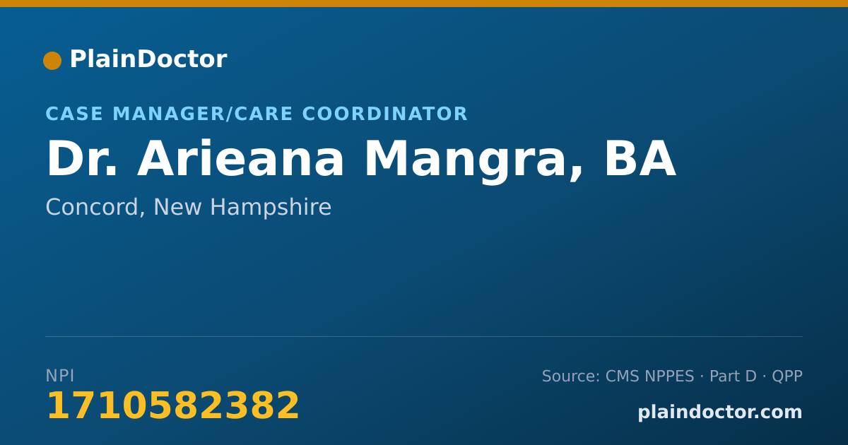 Shareable card for Arieana Mangra, BA - Case Manager/Care Coordinator, Concord, NH