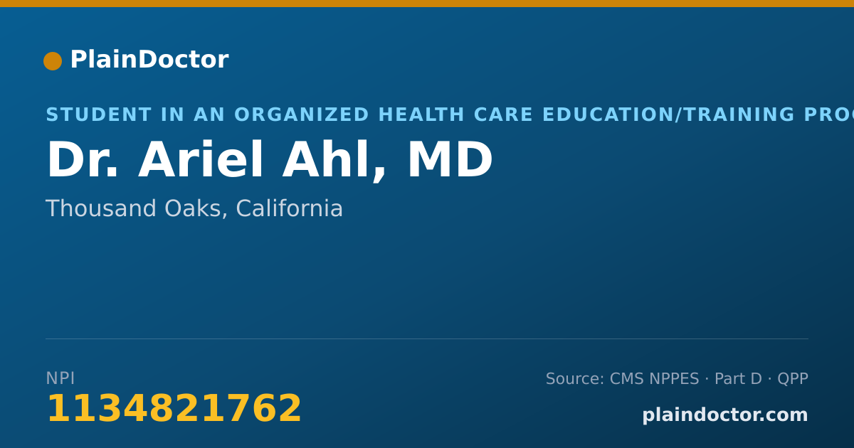 Shareable card for Ariel Ahl, MD - Student in an Organized Health Care Education/Training Program, Thousand Oaks, CA