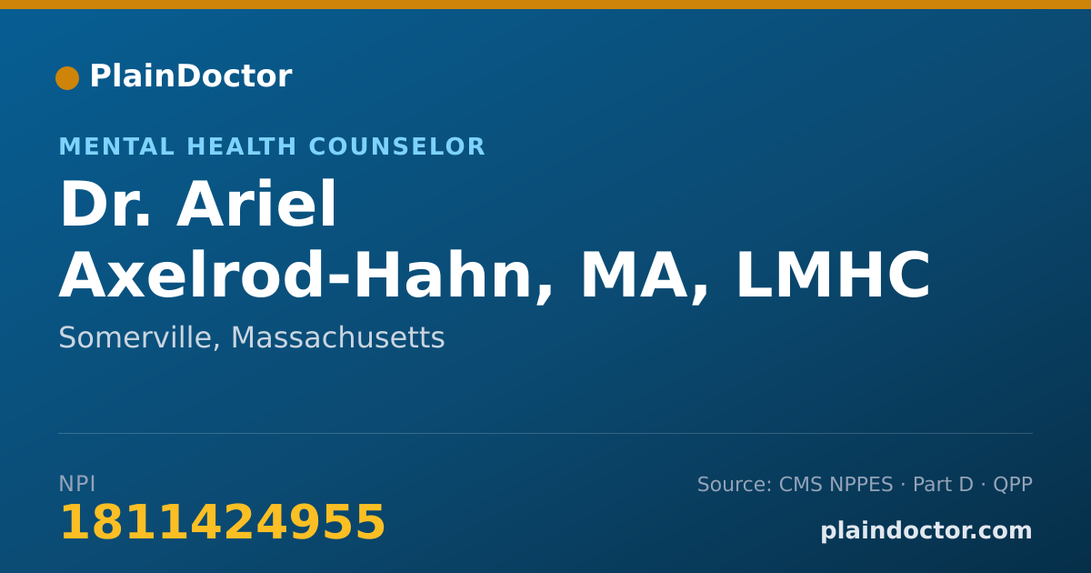 Shareable card for Ariel Axelrod-Hahn, MA, LMHC - Mental Health Counselor, Somerville, MA