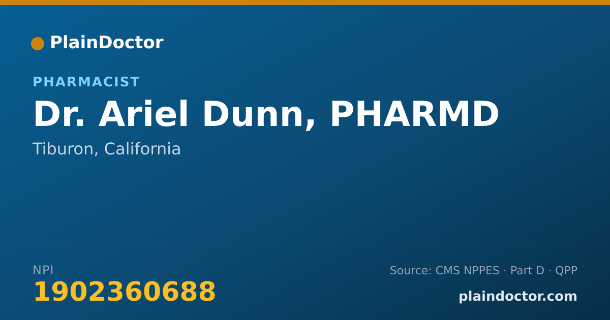 Shareable card for Ariel Dunn, PHARMD - Pharmacist, Tiburon, CA