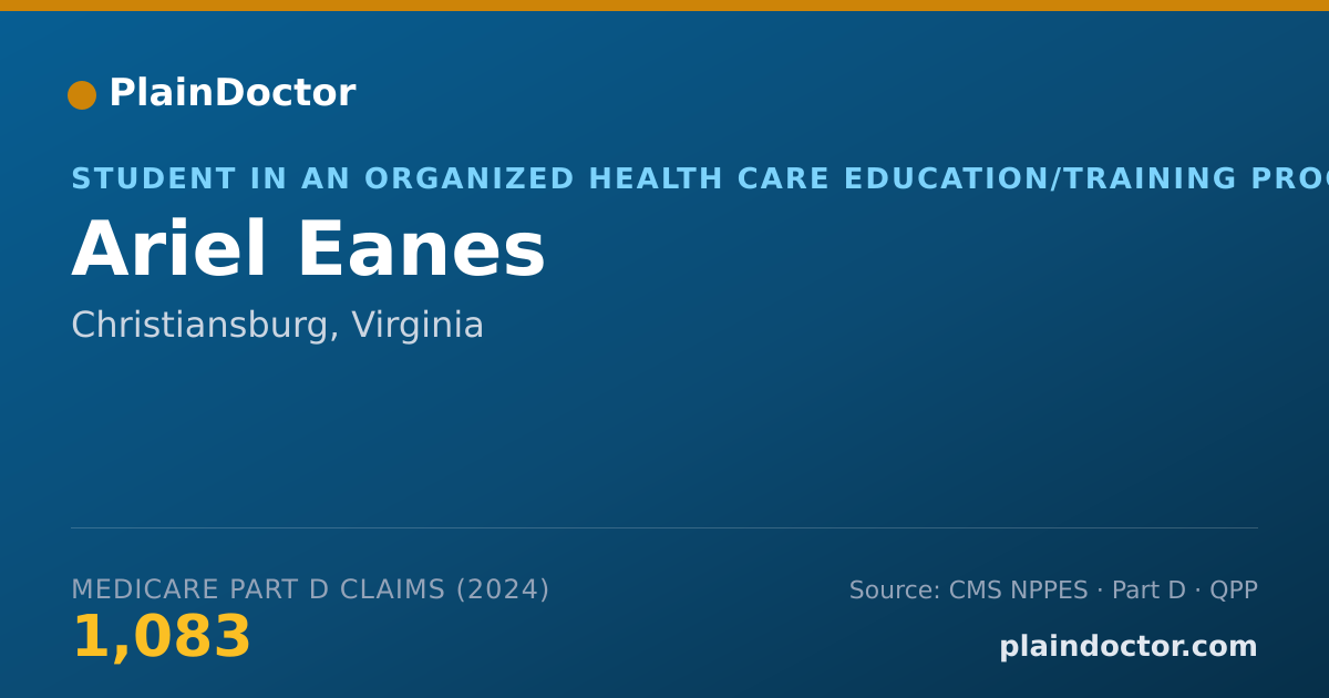 Shareable card for Ariel Eanes - Student in an Organized Health Care Education/Training Program, Christiansburg, VA