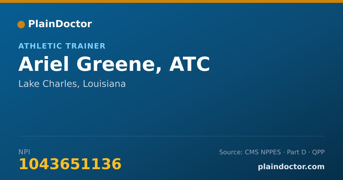 Shareable card for Ariel Greene, ATC - Athletic Trainer, Lake Charles, LA
