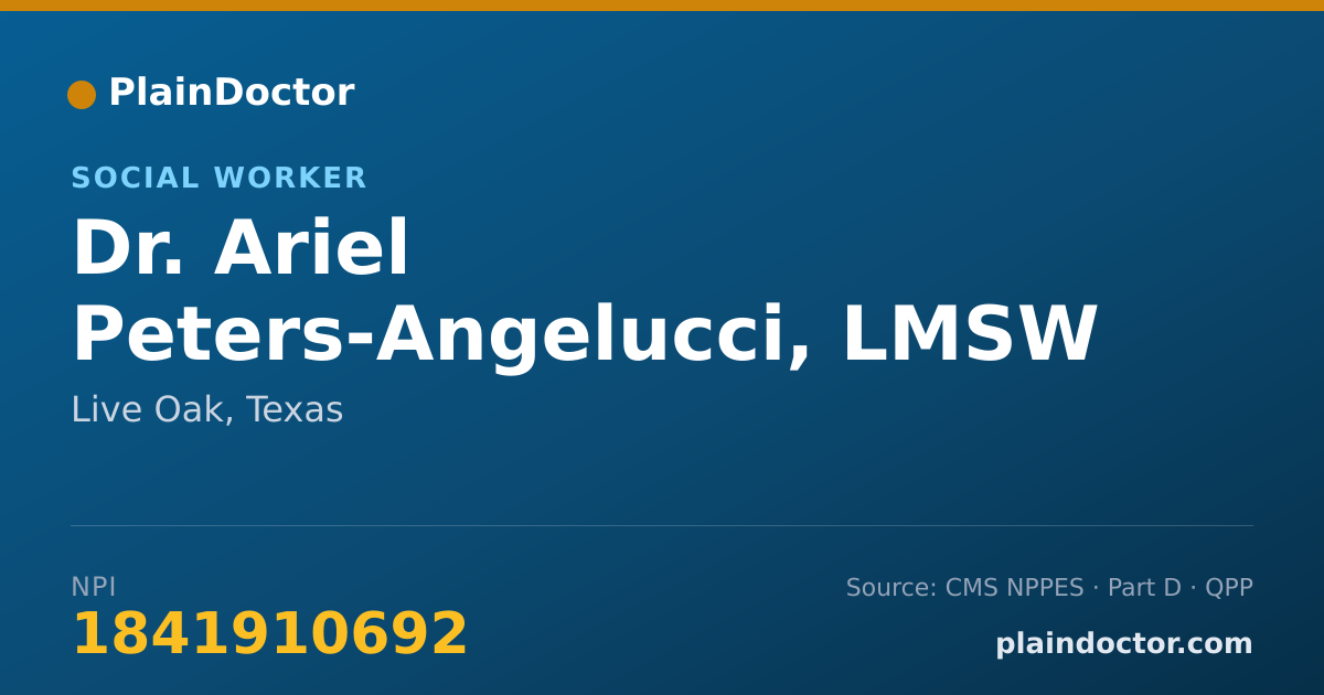 Shareable card for Ariel Peters-Angelucci, LMSW - Social Worker, Live Oak, TX