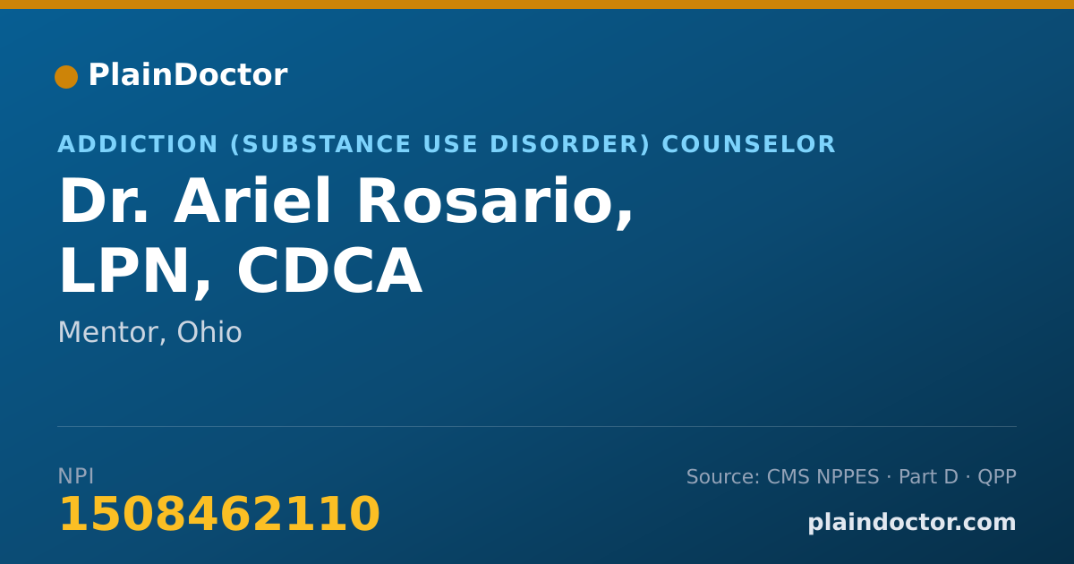 Shareable card for Ariel Rosario, LPN, CDCA - Addiction (Substance Use Disorder) Counselor, Mentor, OH