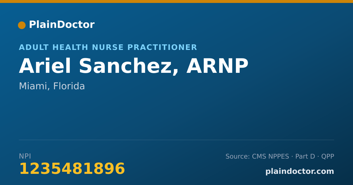 Shareable card for Ariel Sanchez, ARNP - Adult Health Nurse Practitioner, Miami, FL