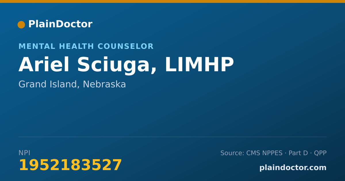 Shareable card for Ariel Sciuga, LIMHP - Mental Health Counselor, Grand Island, NE