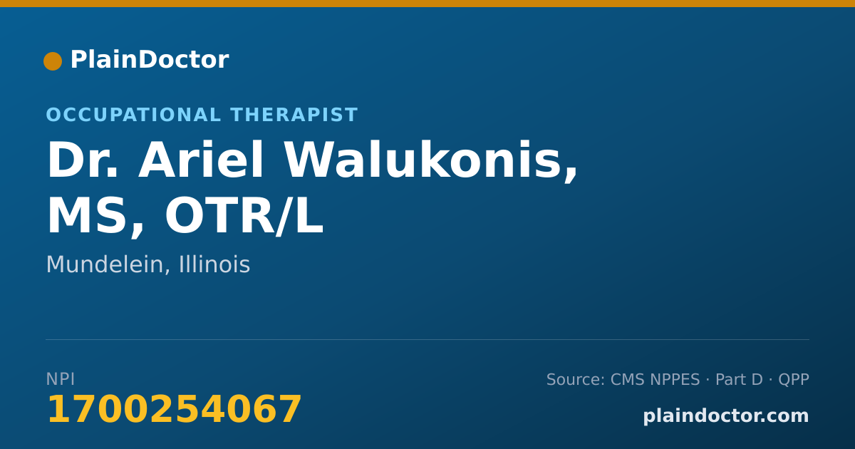 Shareable card for Ariel Walukonis, MS, OTR/L - Occupational Therapist, Mundelein, IL