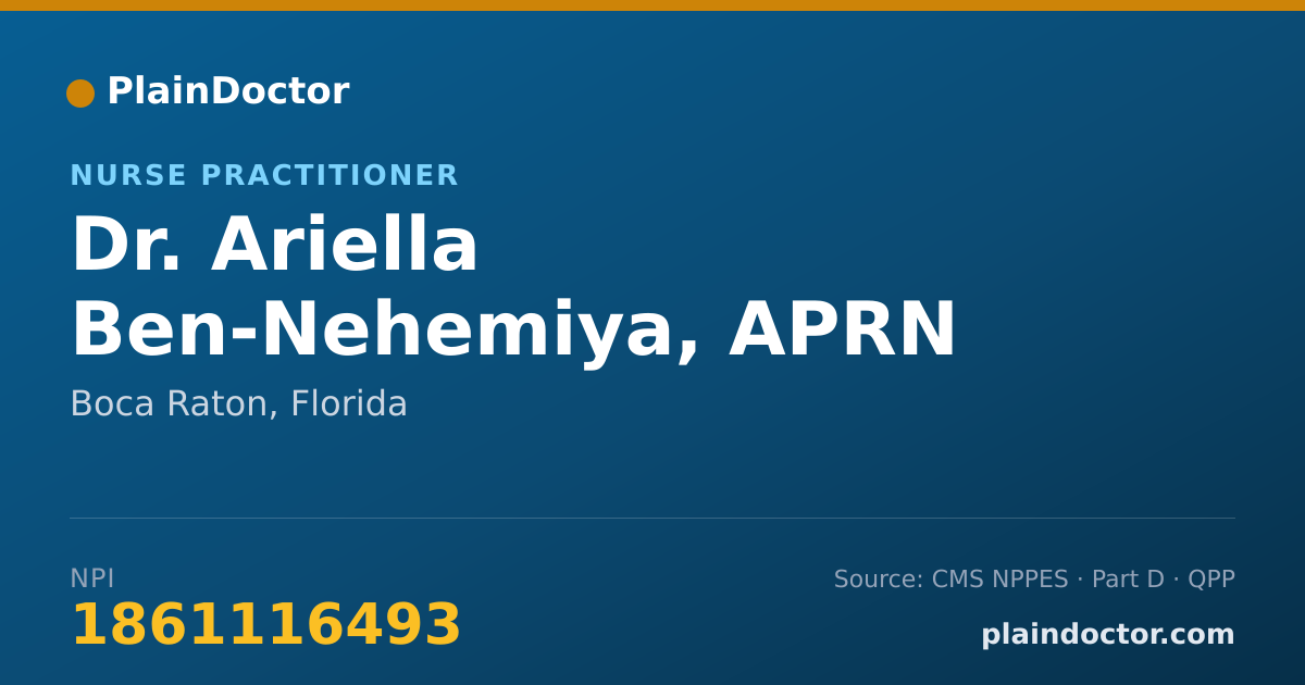 Shareable card for Ariella Ben-Nehemiya, APRN - Nurse Practitioner, Boca Raton, FL